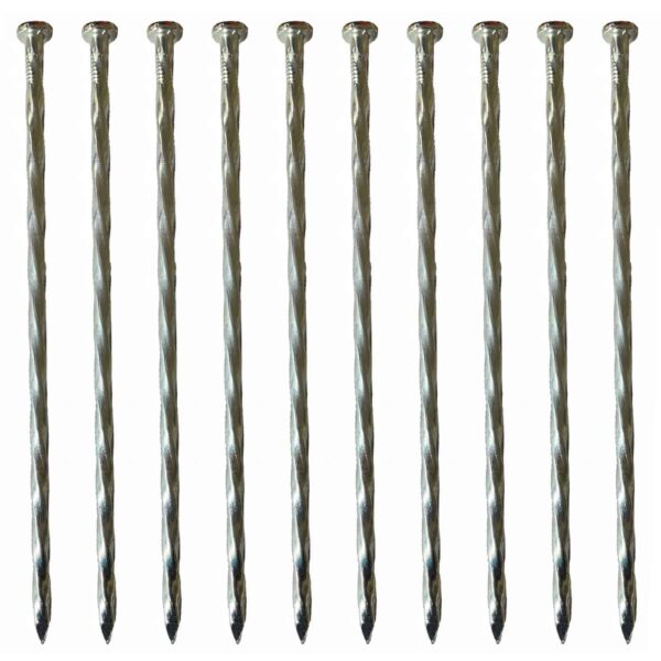 Pack of 10 galvanised steel edging pins on a white background.