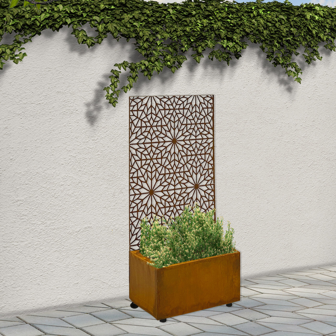 'Entangled' Garden Screen with Rounded Front Planter | Corten Steel | 2 ...