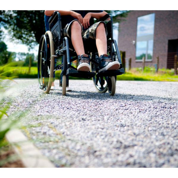 wheelchair on gravel