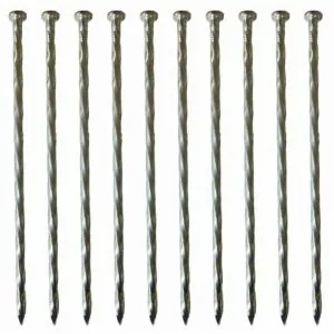 Pack of 10 galvanised steel edging pins on a white background.